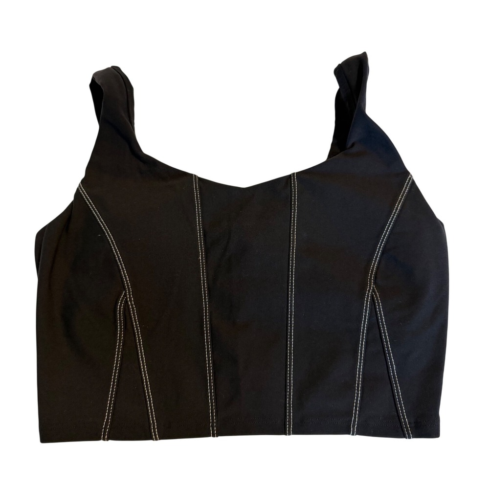 CALIA Crop Top Womens S Black Excellent Contrast Stitch Corset Workout Tank